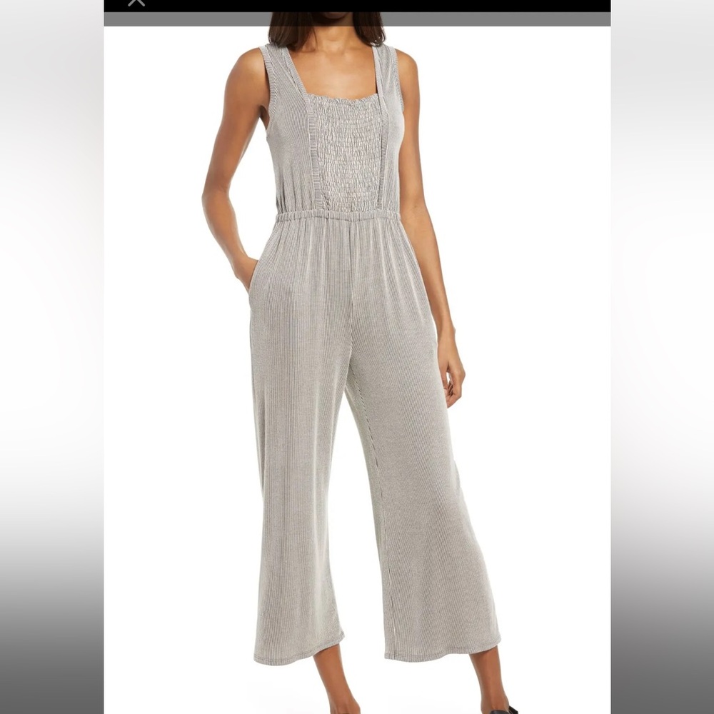 Nordstrom Treasure & Bond Jumpsuit in Black/Gray Stripe size S